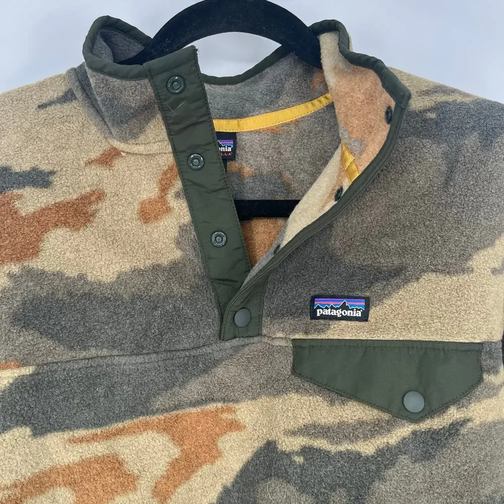 Patagonia Kids Lightweight Synchilla Snap-T Pullover Green Camo Size Large EUC - Picture 9 of 9